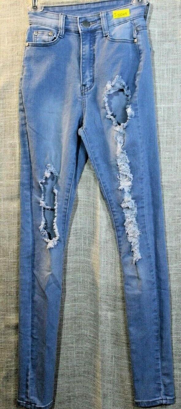 BOBs Jeans Womens 3/4 Light Wash Distressed High Rise Skinny Denim